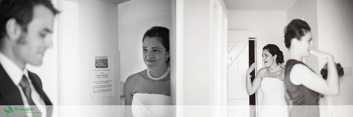 Fort Belan Wedding - bride trying not to cry