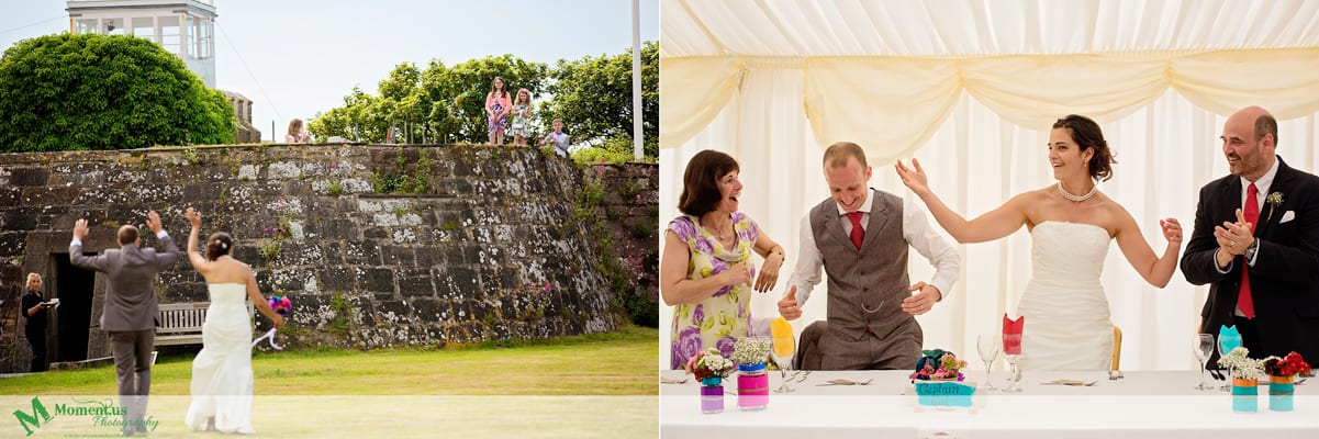 Fort Belan Wedding - bride and groom entering tent