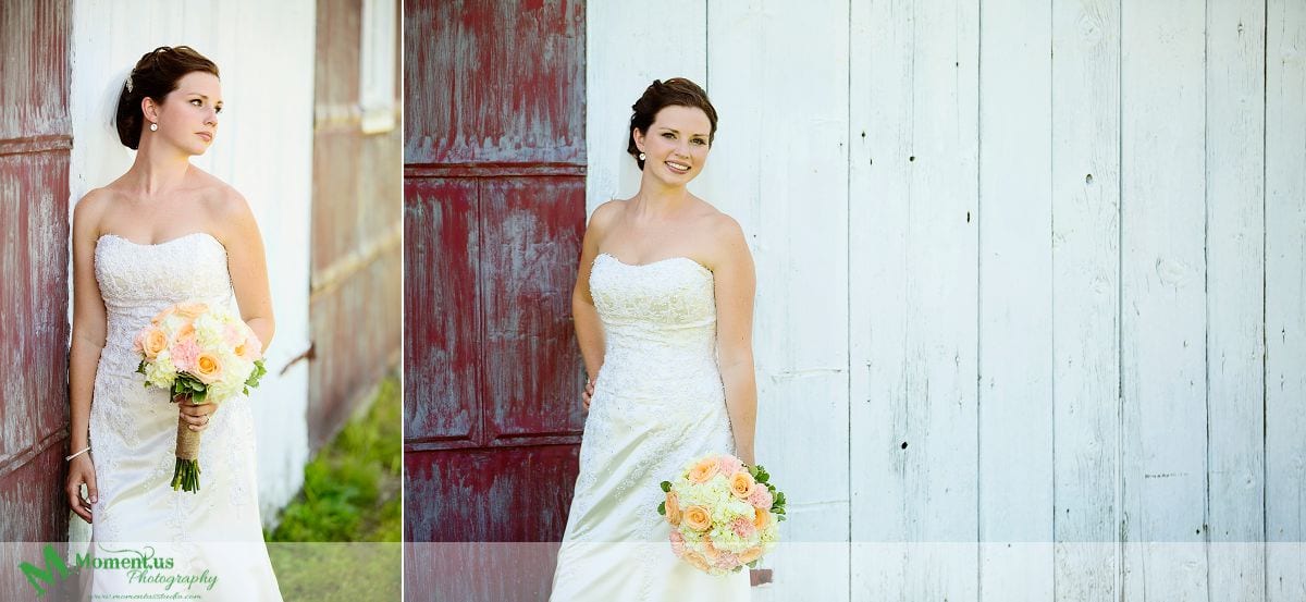 Outdoor Cornwall Wedding - bridal portrait next to barn