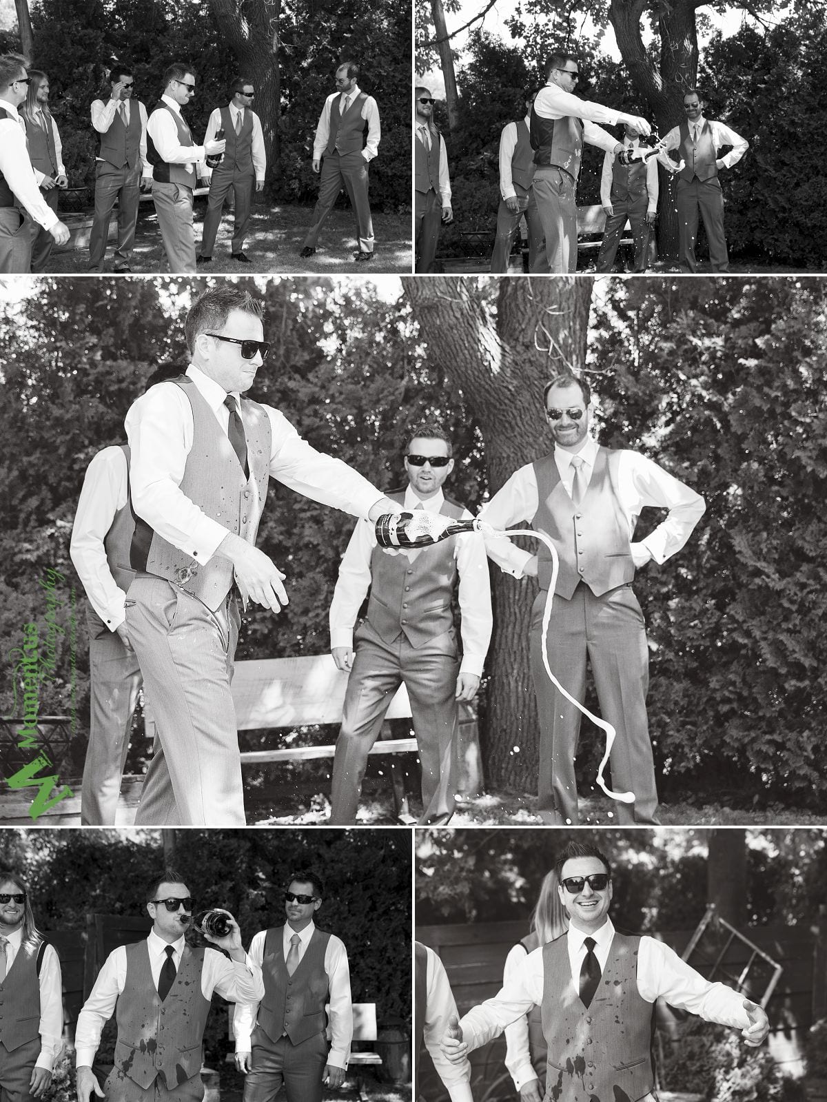 Elegant Cornwall wedding - groom exploding champagne bottle