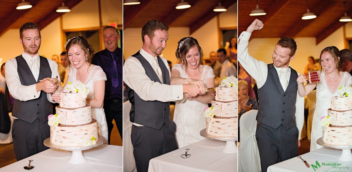 bride and groom cutting cake - Calabogie Peaks Wedding
