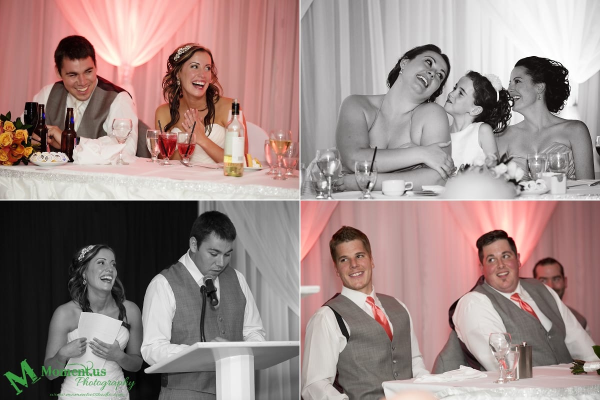 bride and groom making speech during NAVCentre wedding - Cornwall wedding photographer