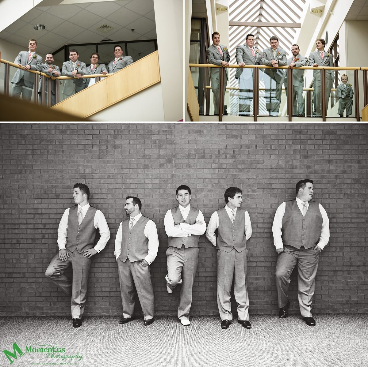 groom and ushers leaning on wall - Cornwall wedding photographer