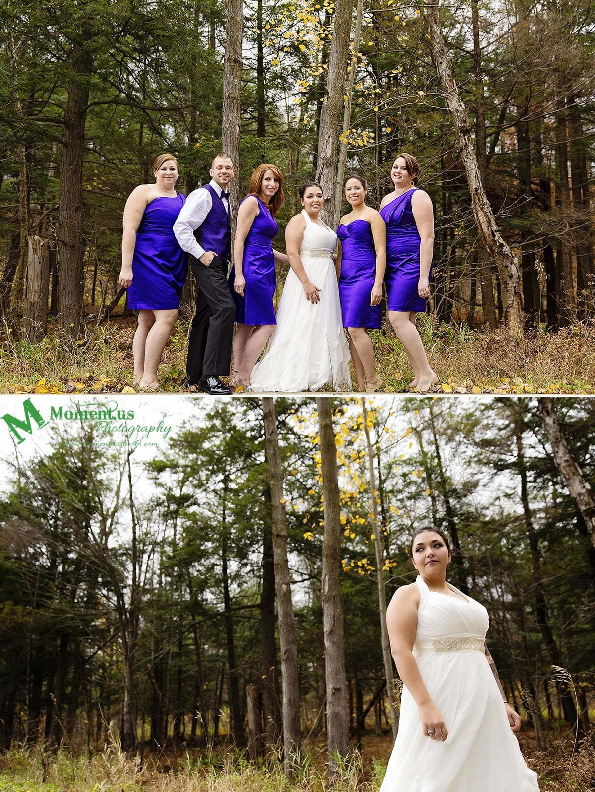 Alexandria wedding - bridal party in purple by trees
