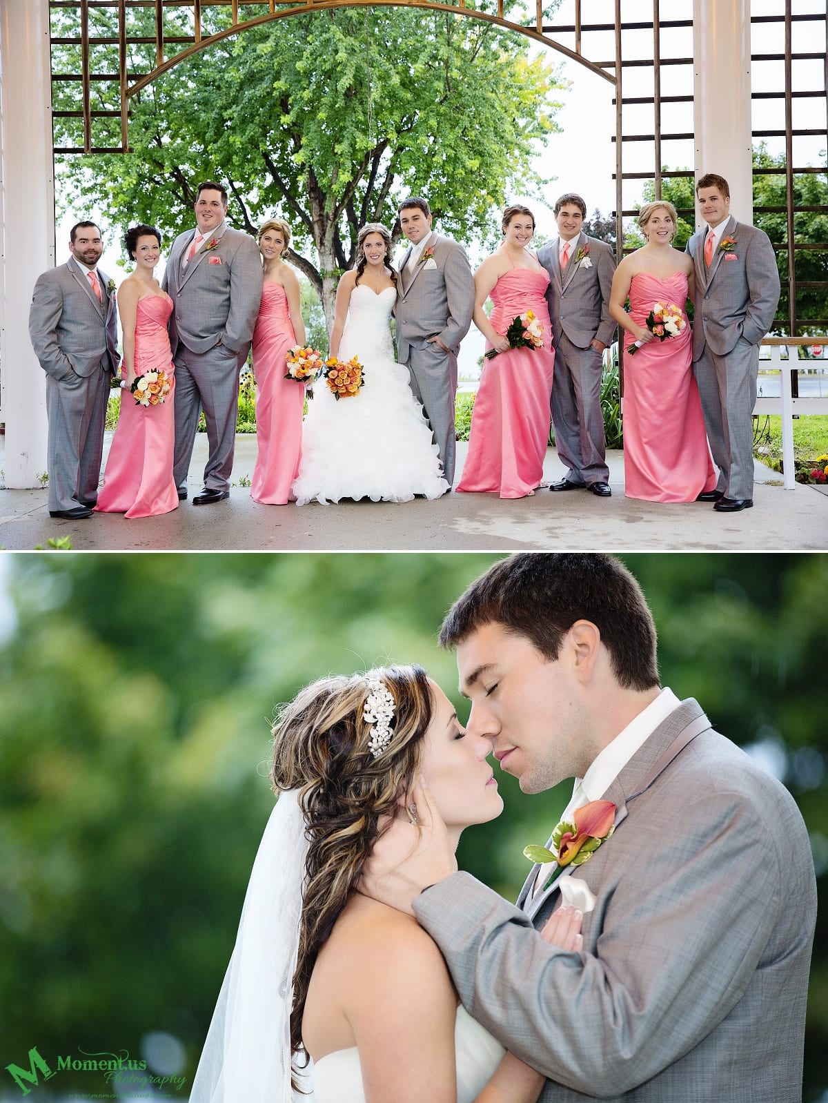 wedding party in pink and grey at NAVCentre wedding - Cornwall wedding photographer