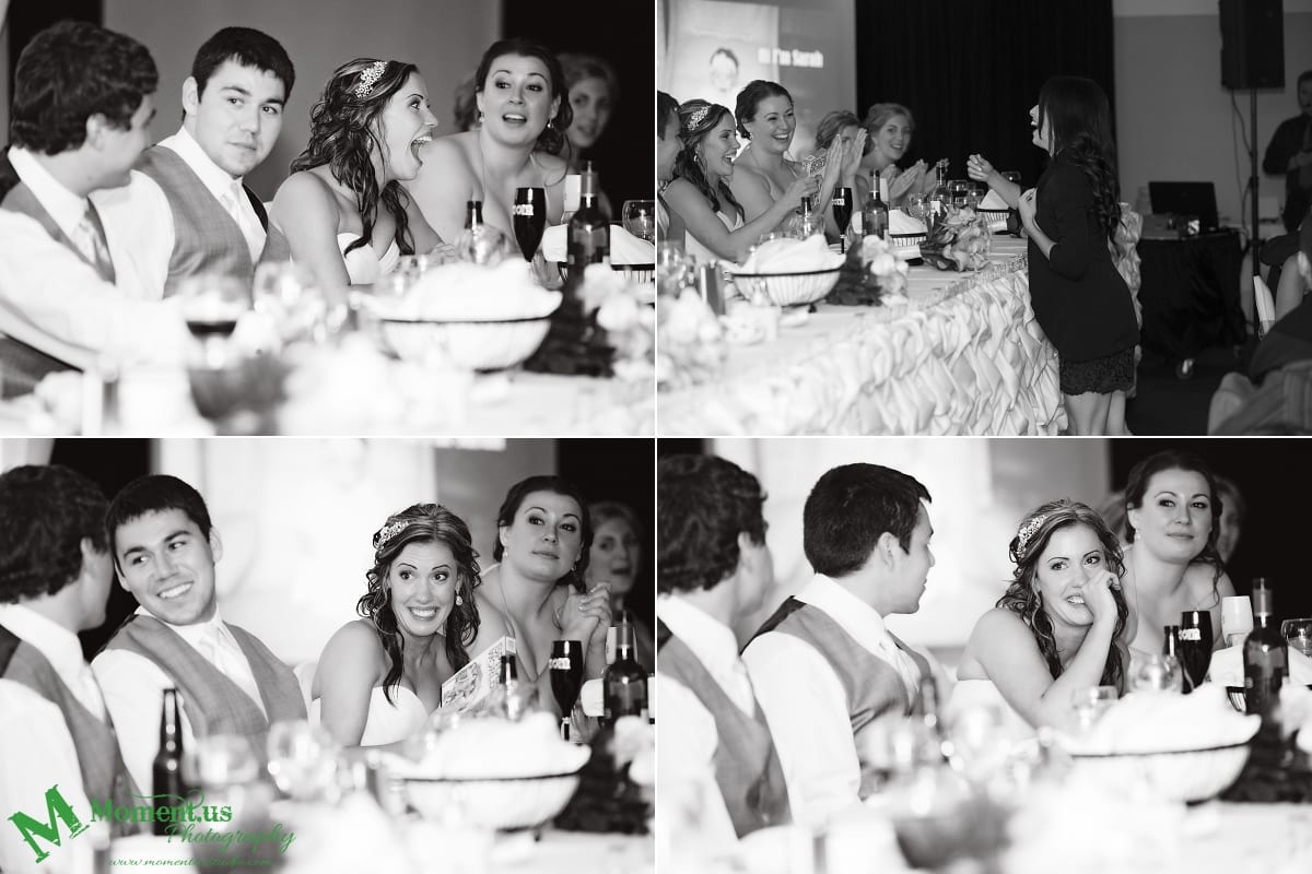 bride making surprised faces during NAVCentre wedding - Cornwall wedding photographer