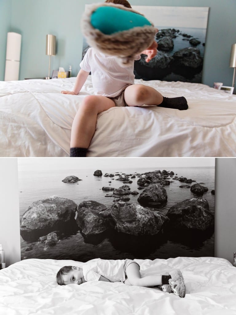 Cornwall documentary family photographer - boy throwing slipper