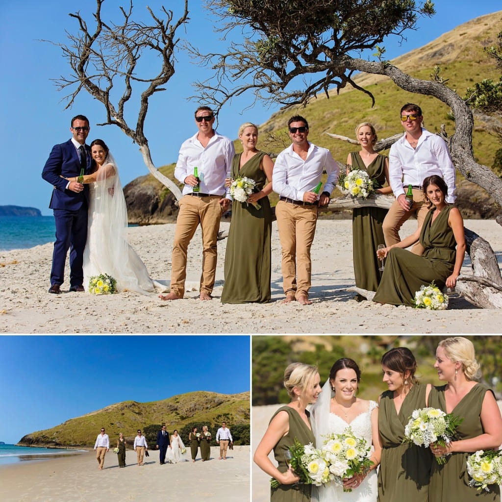 International wedding photographer in Cornwall - wedding party by tree on beach