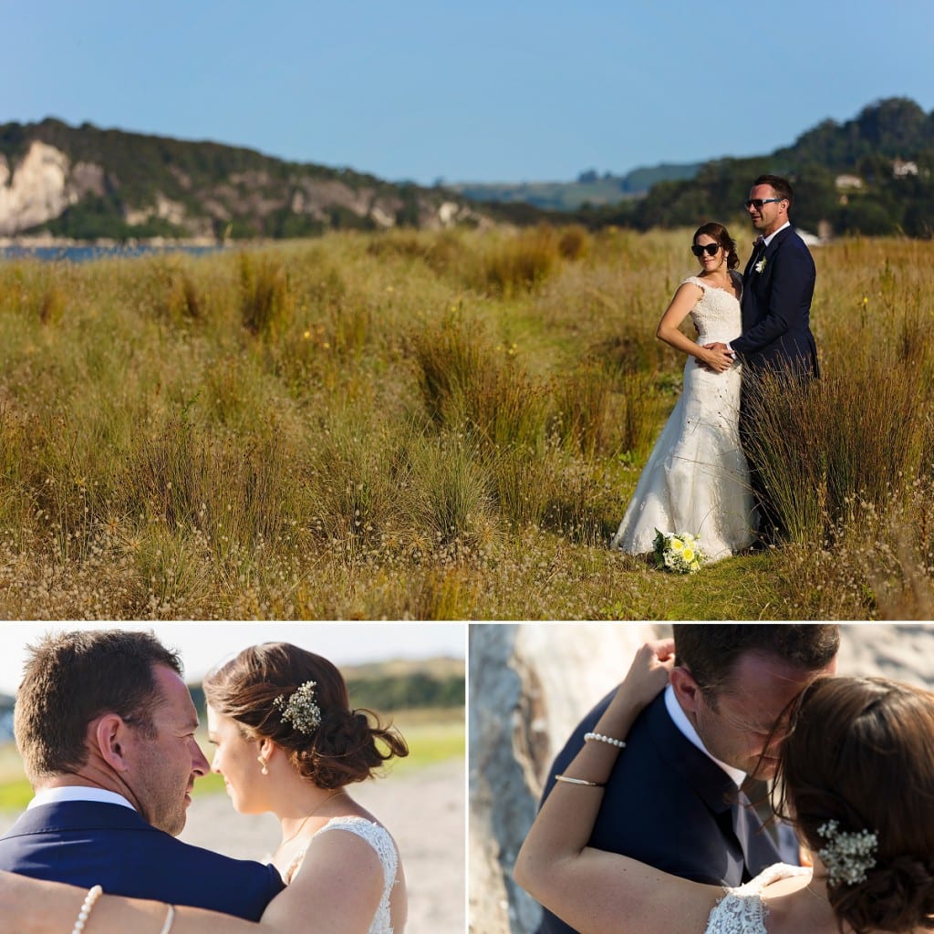 Cornwall international wedding photographer - bride and groom in tall grass
