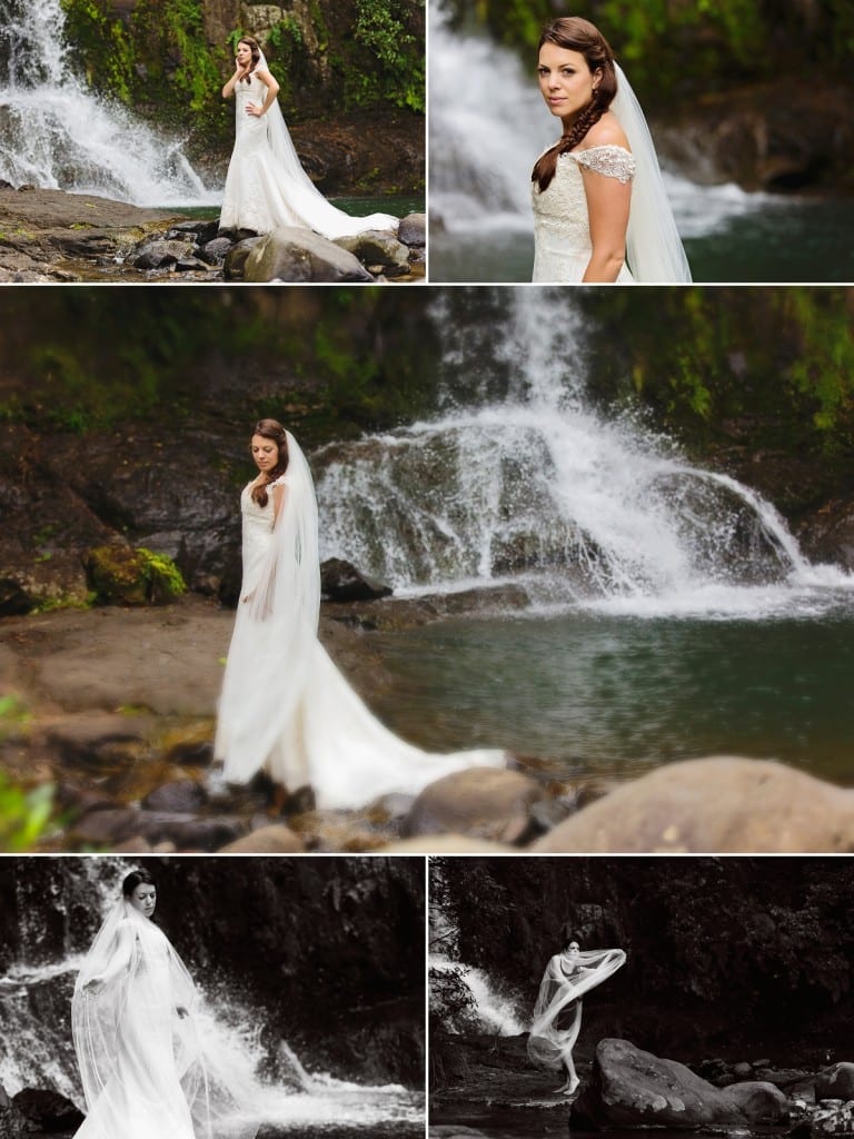 Cornwall international wedding photographer - bride by waterfall