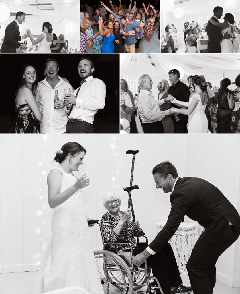 Cornwall international wedding photographer - grandma dancing with walking sticks