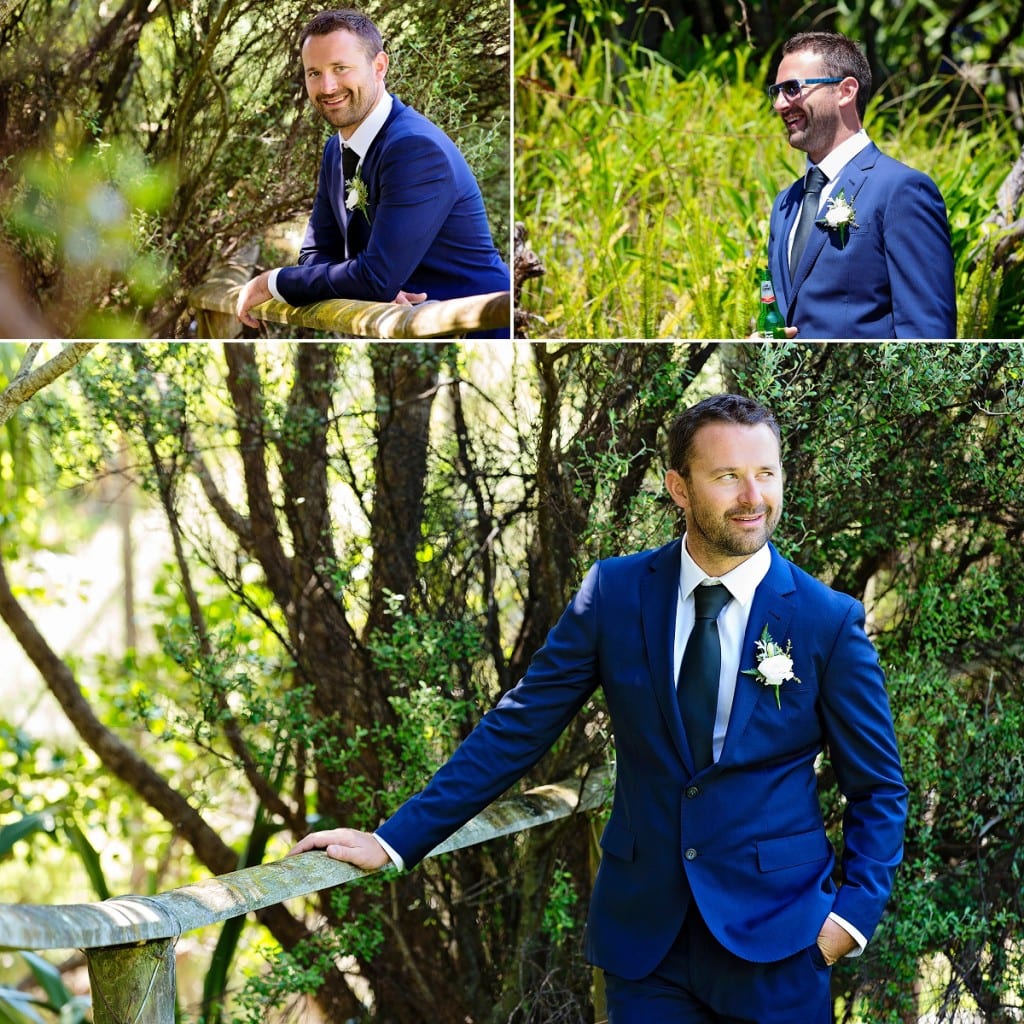 Cornwall international wedding photographer - groom in blue suit