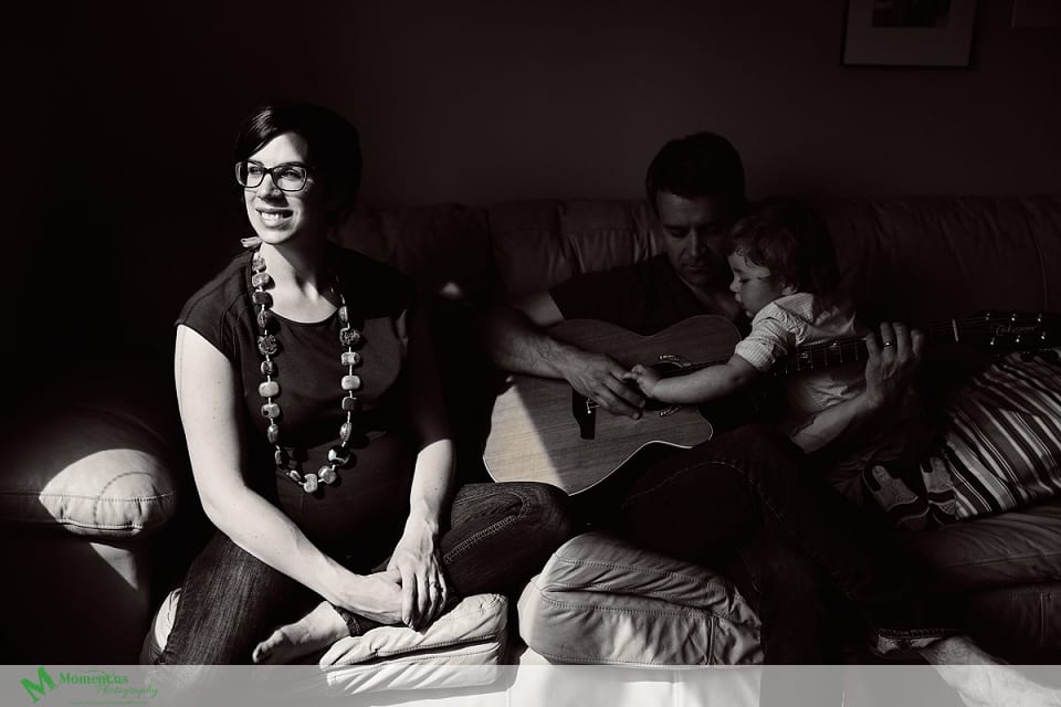 Cornwall maternity photo session - guitar in shadow