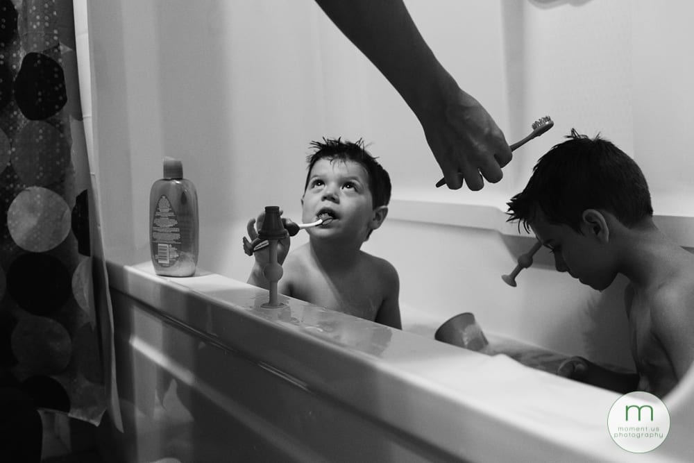 boys getting toothbrushes