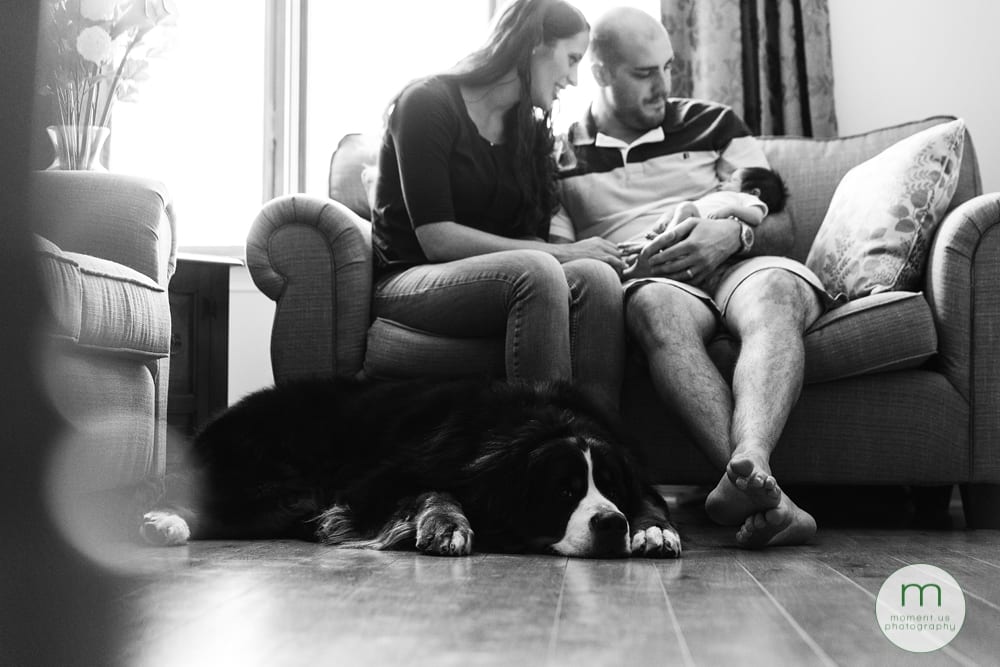 Cornwall family with newborn on couch