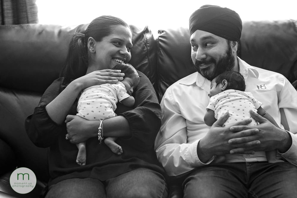 Montreal mom and dad looking at each other