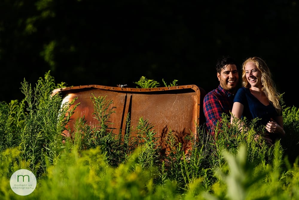 rusty freezer in Cornwall engagement session