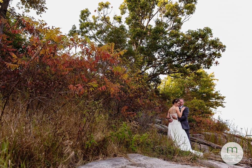 bride and groom near sumac