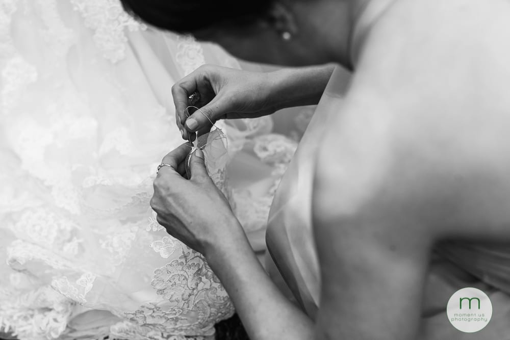 Cornwall Rustic Country Wedding - bridesmaid stitching dress