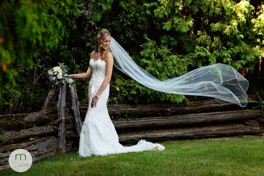 Cornwall Rustic Country Wedding  bride with veil blowing