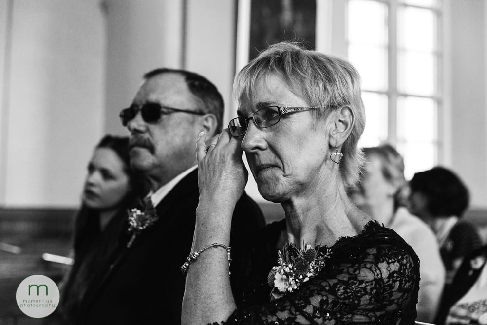 Cornwall Rustic Country Wedding - groom's mother wiping tear