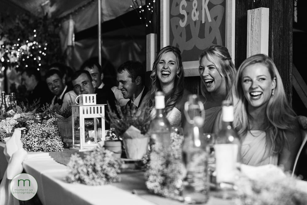 wedding party laughing