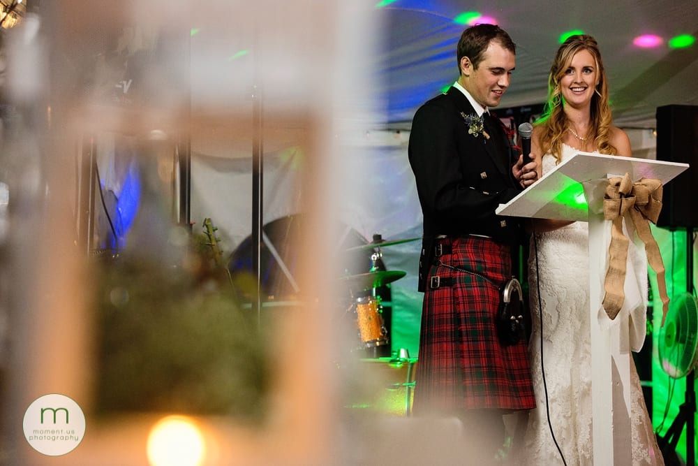 Cornwall Rustic Country Wedding - bride and groom giving speech