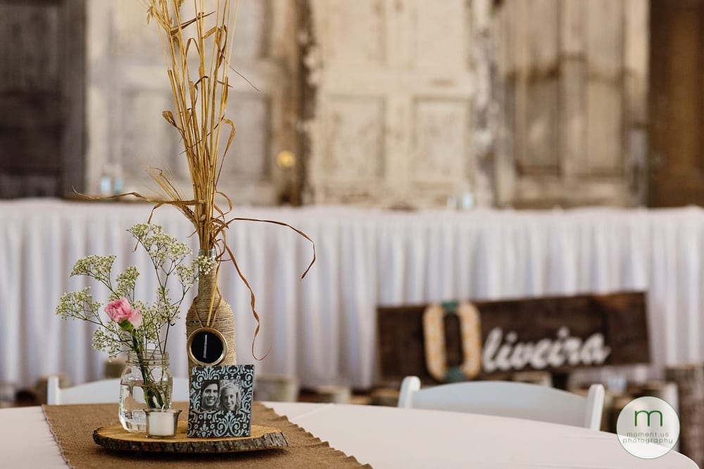 Maxville Fairground wedding reception hall decor table centrepiece