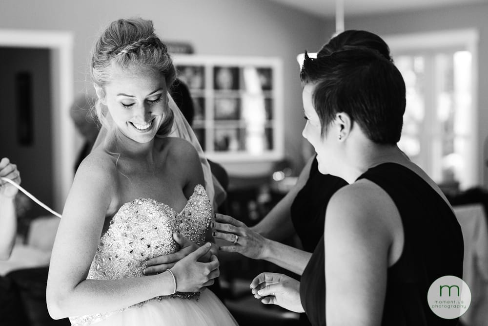 bride getting dressed