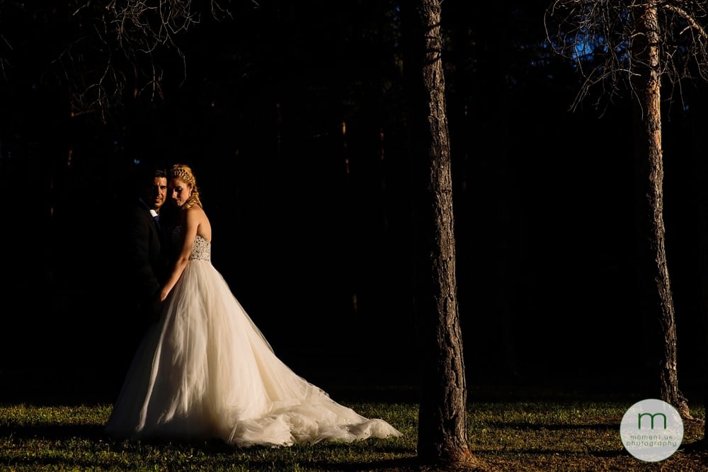 bride and groom in shadows