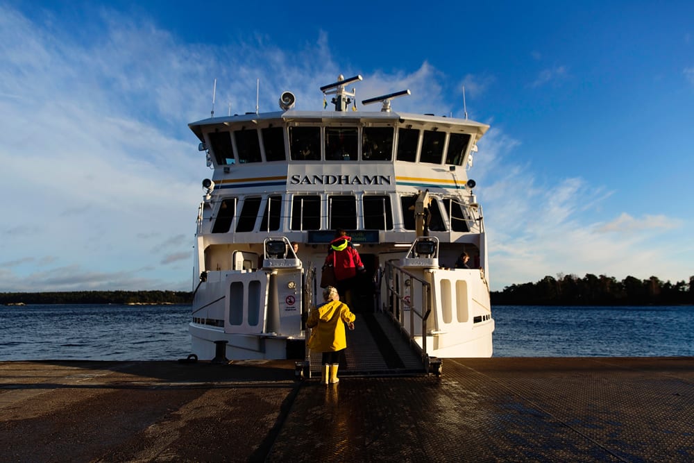 Stockholm family boarding ferry