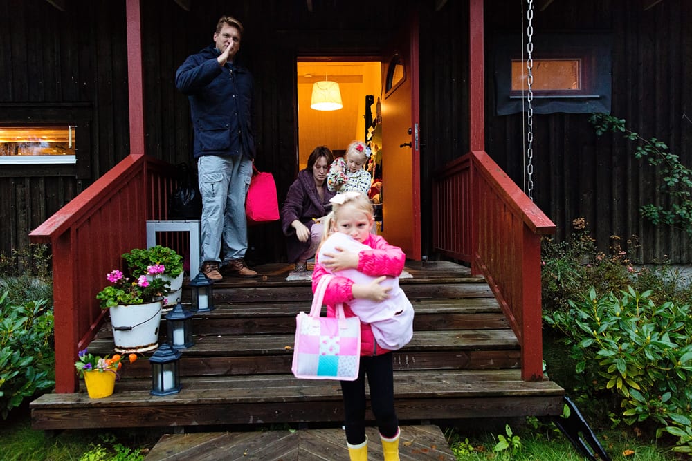 Stockholm family leaving for school 