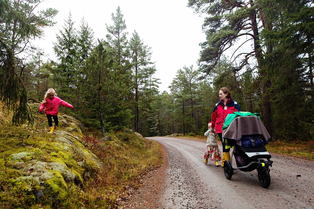 Stockholm family walking home from school