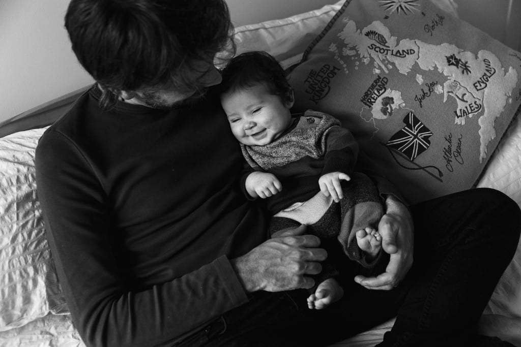 London dad with son on bed