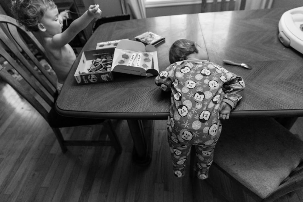 Cornwall family photography - girl stuck on table