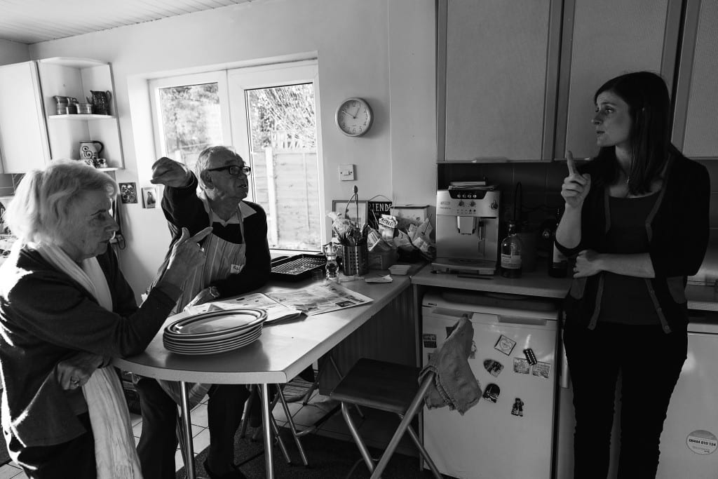 Everyone's pointing during Manchester family lunch