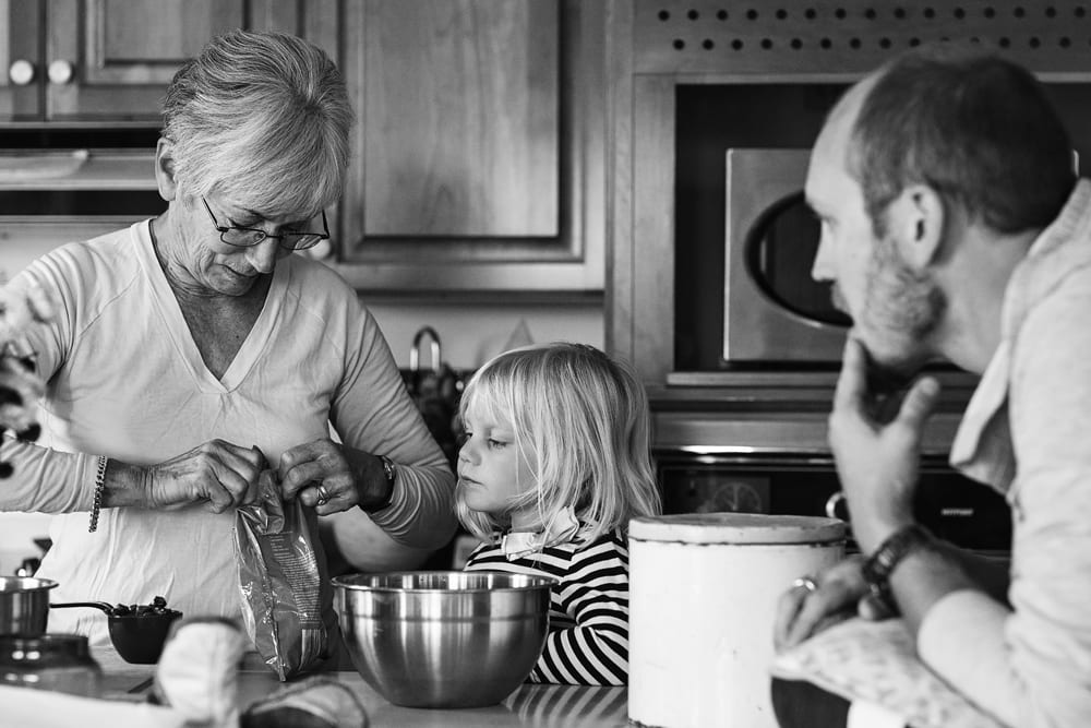 Cornwall family photographer - baking with grandma