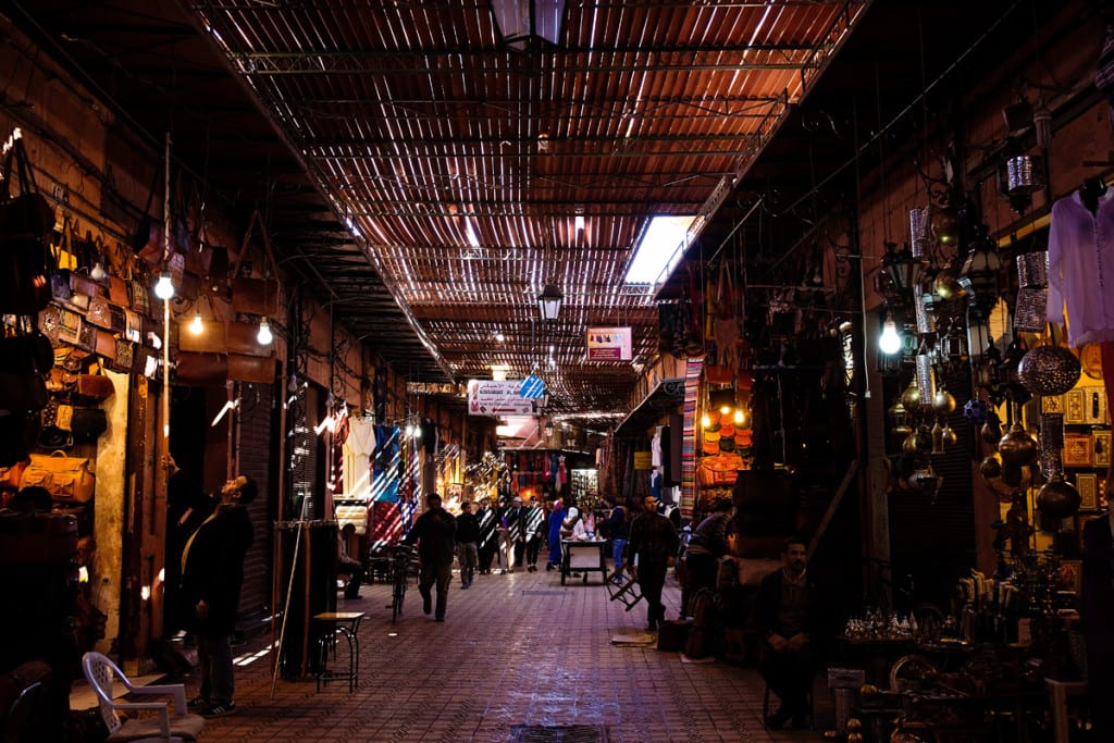 Wedding photographer in Morocco - market stalls inside medina