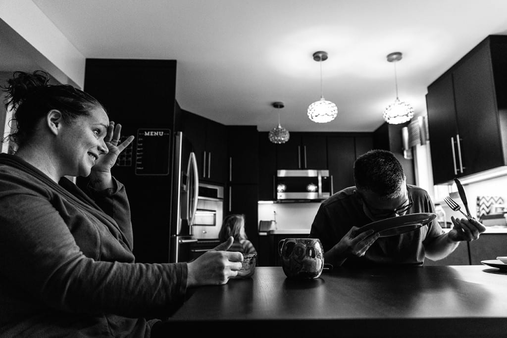 dad licking plate after breakfast