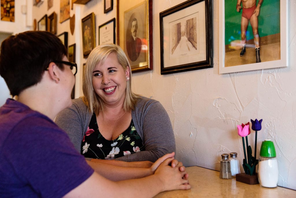 LGBT Peterborough Engagement in a diner