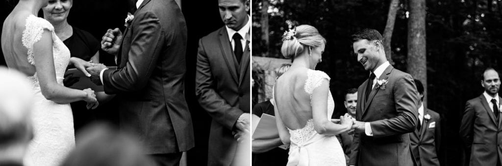 Rural Backyard wedding bride and groom exchange rings