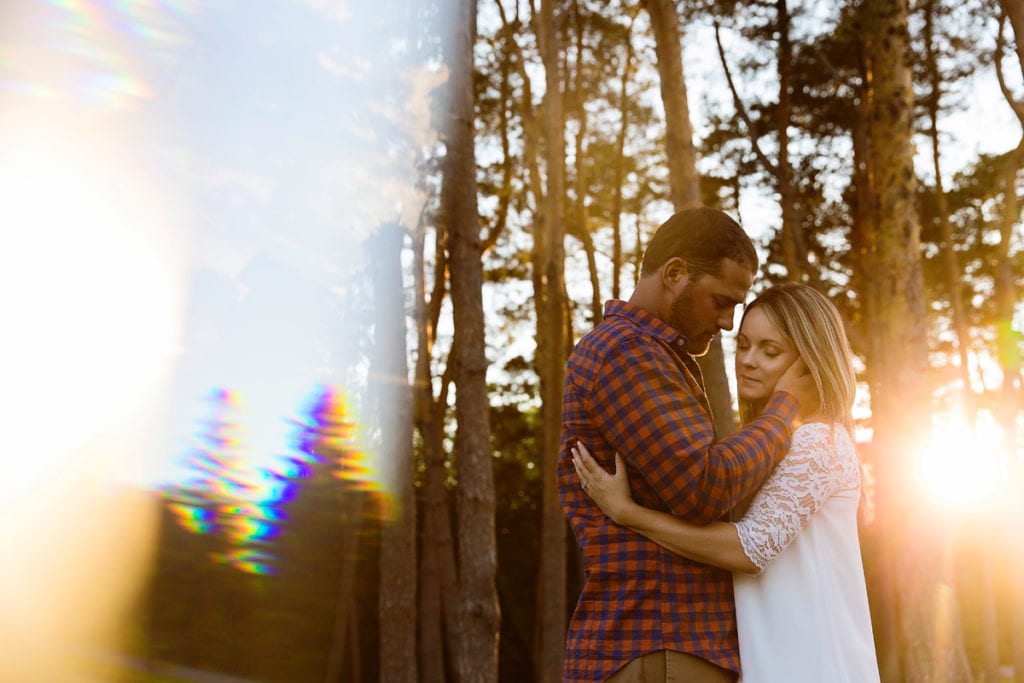 Modern Rural Cornwall engagement shoot with forest background