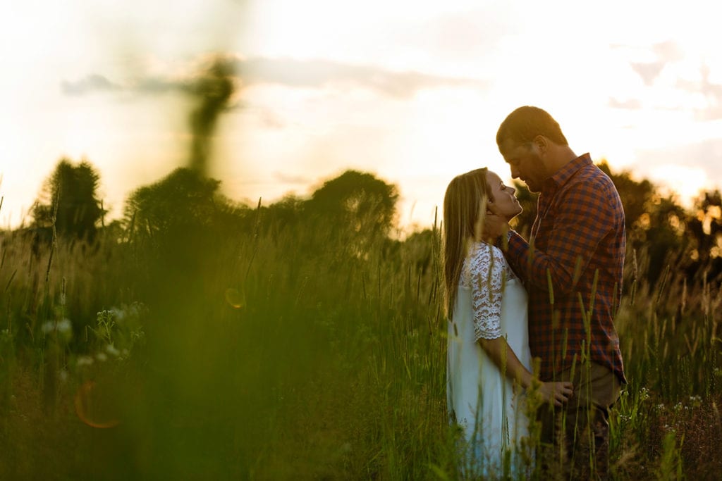Romantic rural Cornwall sunset engagement session