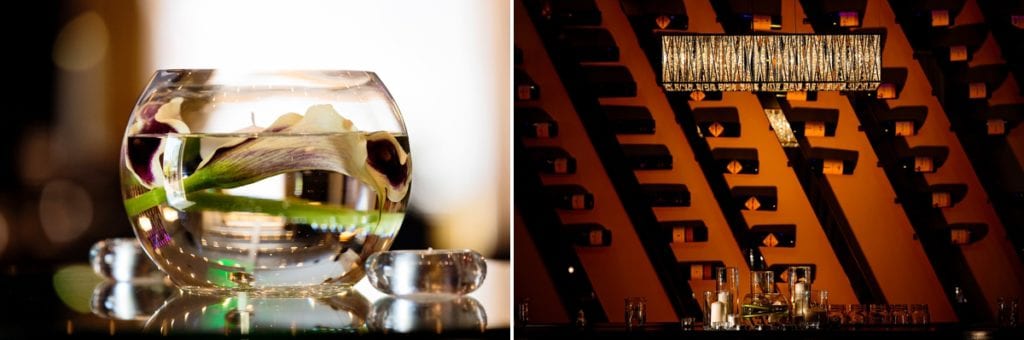 flower and candle centerpieces and chandelier details