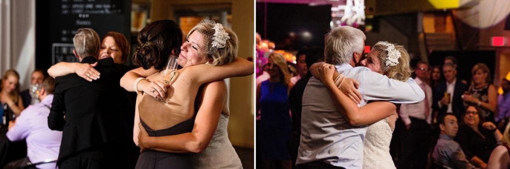 guests congratulating brides at chic cornwall same-sex wedding