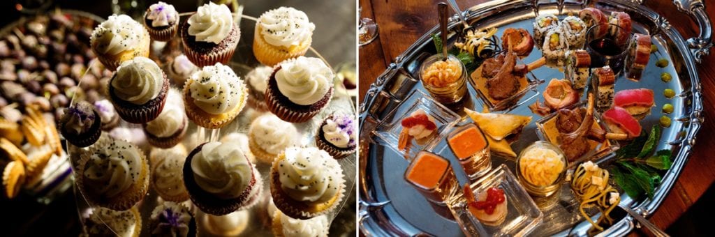 cupcakes, canapes and hors douevres at chic cornwall restaurant wedding