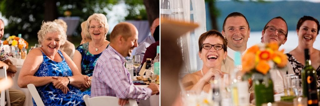 reception guests enjoying speeches at intimate Calabogie lakeside wedding