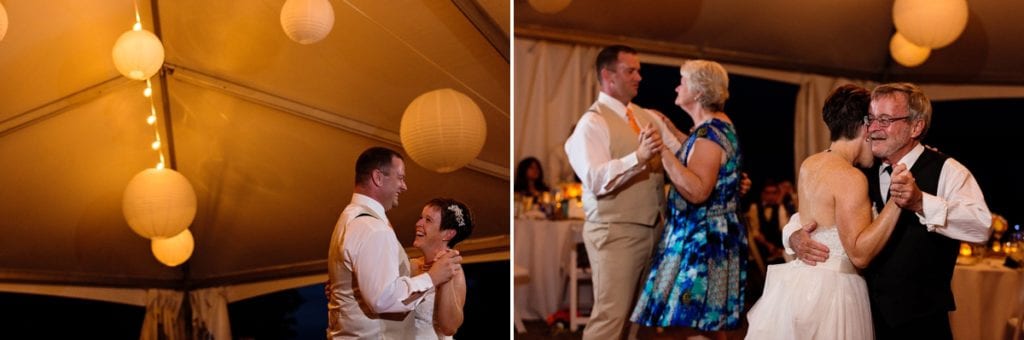 Bride and groom dancing with parents at Calabogie wedding reception