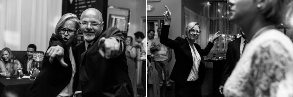 bride with funky hair style striking a pose on dance floor at chic cornwall wedding