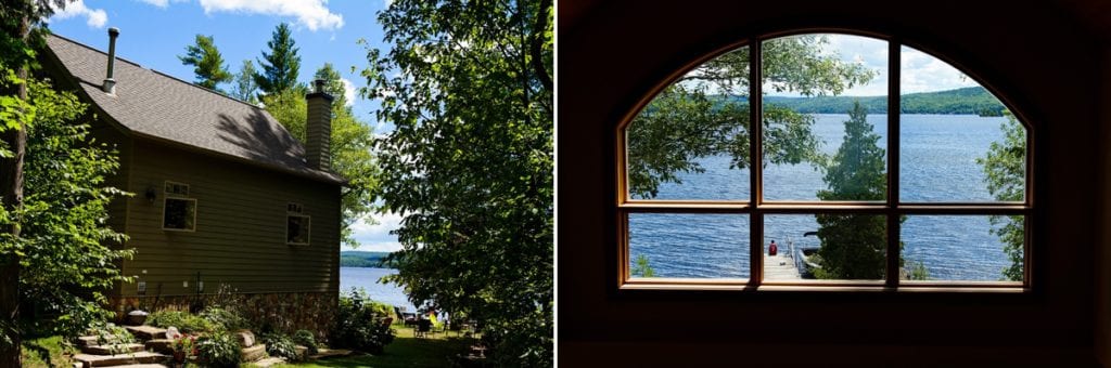 lakeside cabin and lake view through window at Calabogie wedding